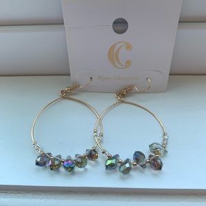 Charming Charlie Large Hoop Gold Bead Earrings